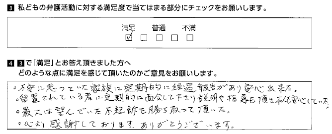 家族に定期的に経過報告があり安心出来た。